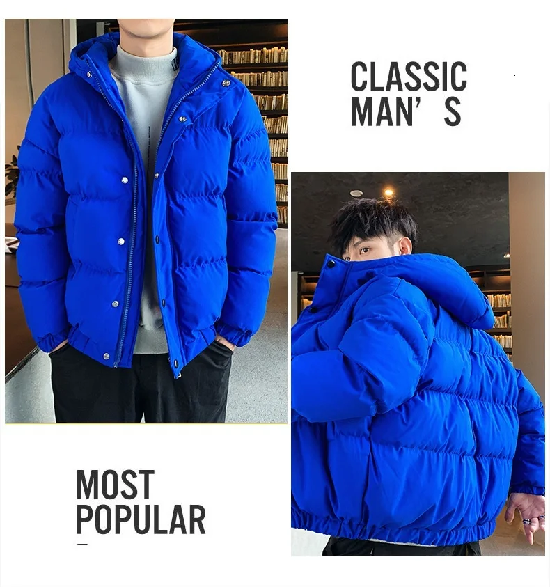 RUIHUO Solid Hooded Coat Men Jacket Warm Winter Jacket Men Coat Puffer Jacket Parka Winter Coat Men Clothes Autumn New 4XL