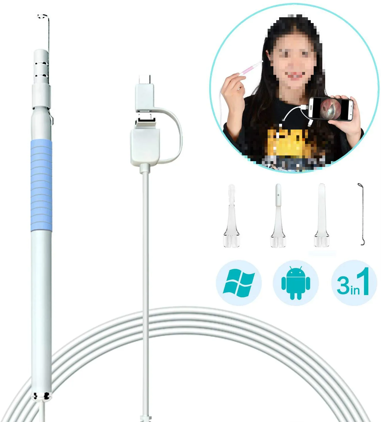 

Ear Otoscope USB Microscope Inspection Camera Ear Cleaner Visual Earpick Digital Endoscope for Android Smartphone PC Mac