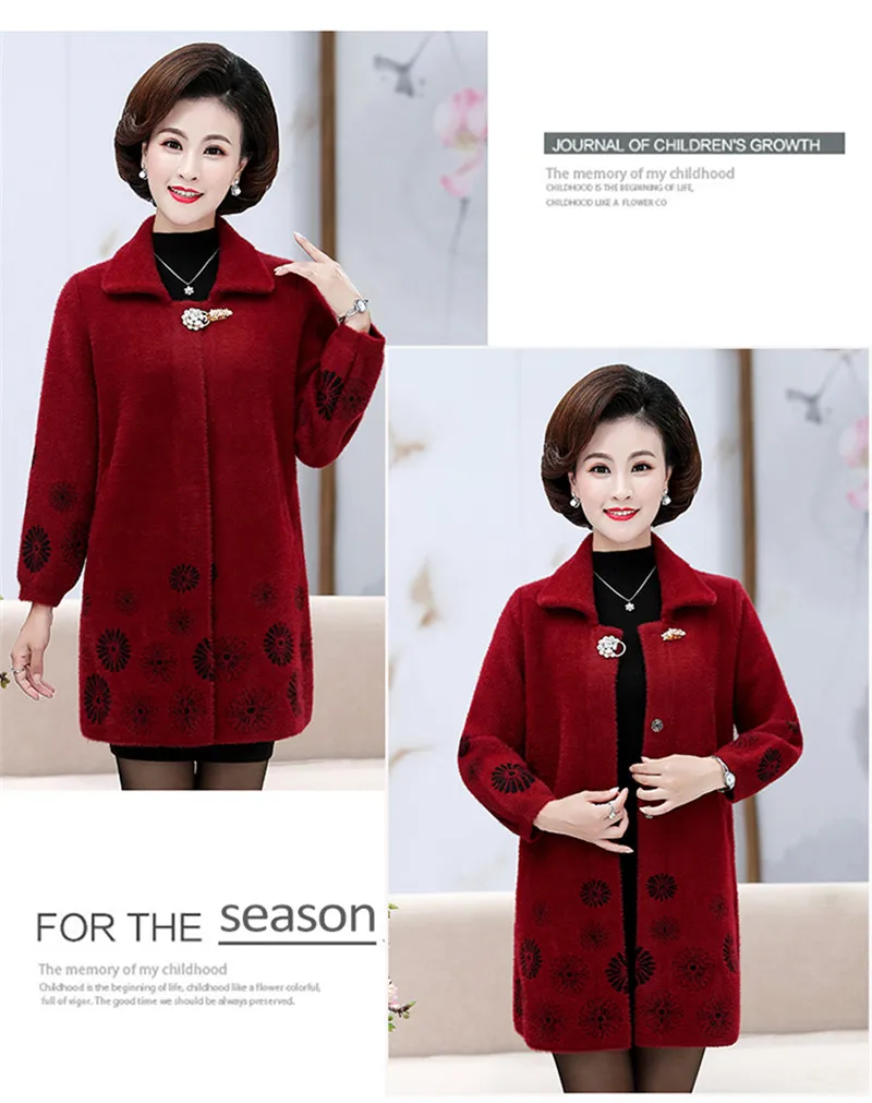 Autumn Winter Middle-aged Women Cashmere Sweater Jacket Large Size Women Imitation Water Velvet Coat 5XL High Quality W1419