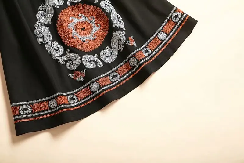 Винтажное ретро платье осень Vestidos женское с o-образным вырезом подиумная вышивка 3/4 рукав приталенное черное Хлопковое платье Femme