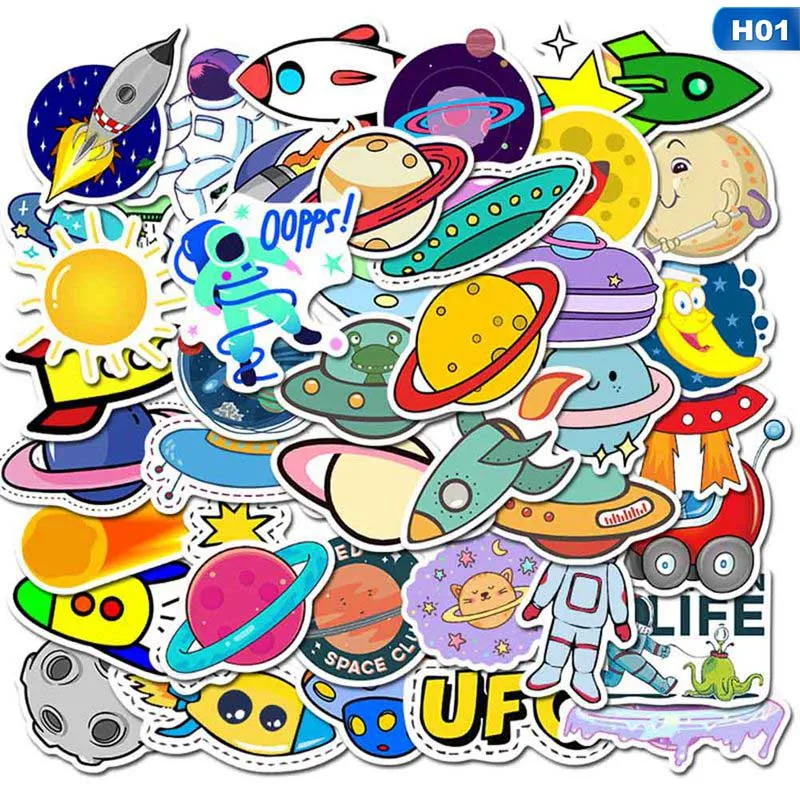 50pcs Funny Space Star Planet Astronaut Cartoon Sticker Anime Laptop Stickers Skateboard Motorcycle Toys For Children Sticker