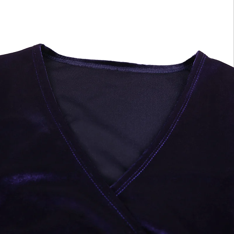 Бархатные Мини женские платья 2019 осень и зима мода темно синий теплый тонкий v