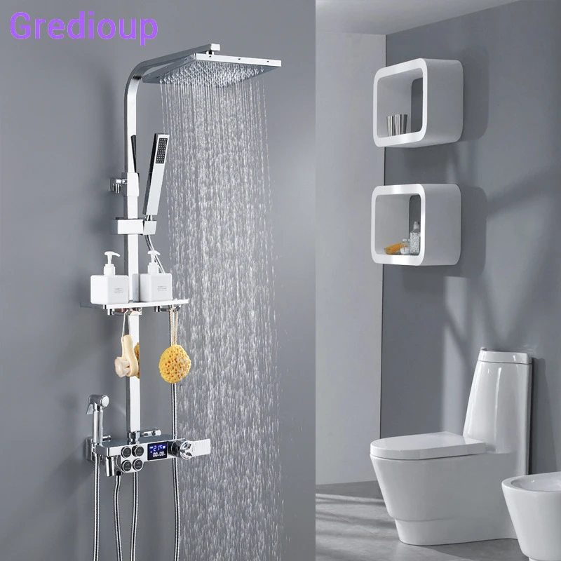 Bathroom Faucets Brass Chrome Shower Set Wall Mounted Digital Mixer Tap Thermostatic Rain Mist Showers Modern Water | Обустройство