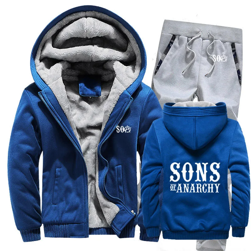 SOA Sons of толстовки анархия мужской костюм Зимние флисовые утепленные пальто на молнии свитшоты, мужские худи куртка+ брюки комплекты из 2 предметов