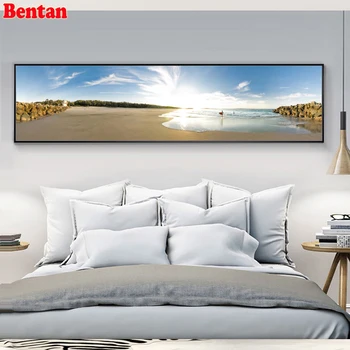 

large DIY Diamond Painting Beach Seascape Diamond embroidery Square Cross Stitch Mosaic Pattern For Living Room Long Banner