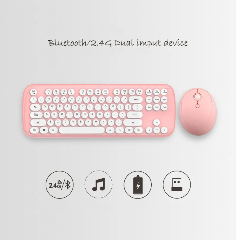 Клавиатура Мышь комбо Bluetooth 2,4G беспроводной двойное соединение ретро девушка офисный компьютер для ipad Android Macos Windows