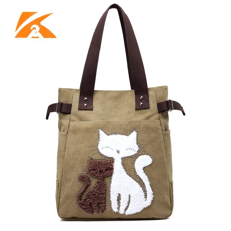 Новые летние Стиль бархат бурения кошка Сумки-холсты для женщин, сумка в руку, сумка на плечо, сумка для пеленок