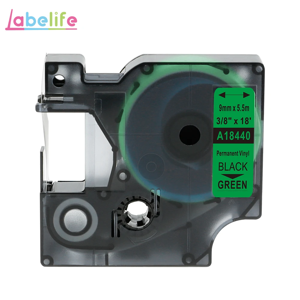 9mm A18440 Labelife 1 шт. 9/12/19 мм 18432 18435 18438 18444 промышленный DYMO носорог цветные виниловые наклейки этикетки кассета для DYMO носорог 5000 этикетировщик - Цвет: 9mm A18440