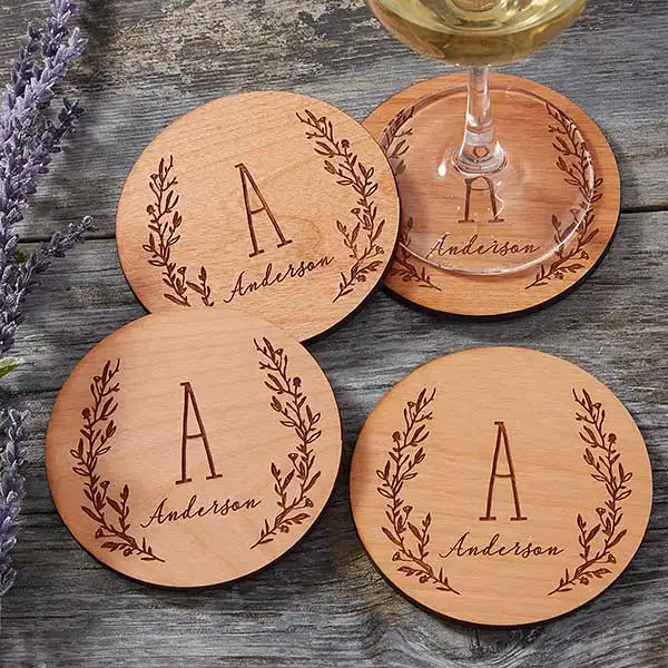 Personalized Farmhouse Floral Wood Coasters