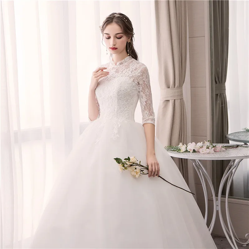 Customized Wedding Dresses Ball Gowns Lace Up New Style Bride Half Sleeve French Embroidery Wedding Dress Vestido De Noiva 4