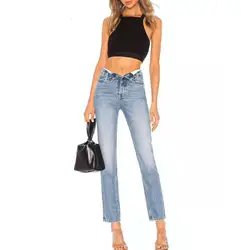 2019 новые женские прямые джинсы скинни с высокой талией джинсы с отворотами модные дикие джинсовые длинные брюки