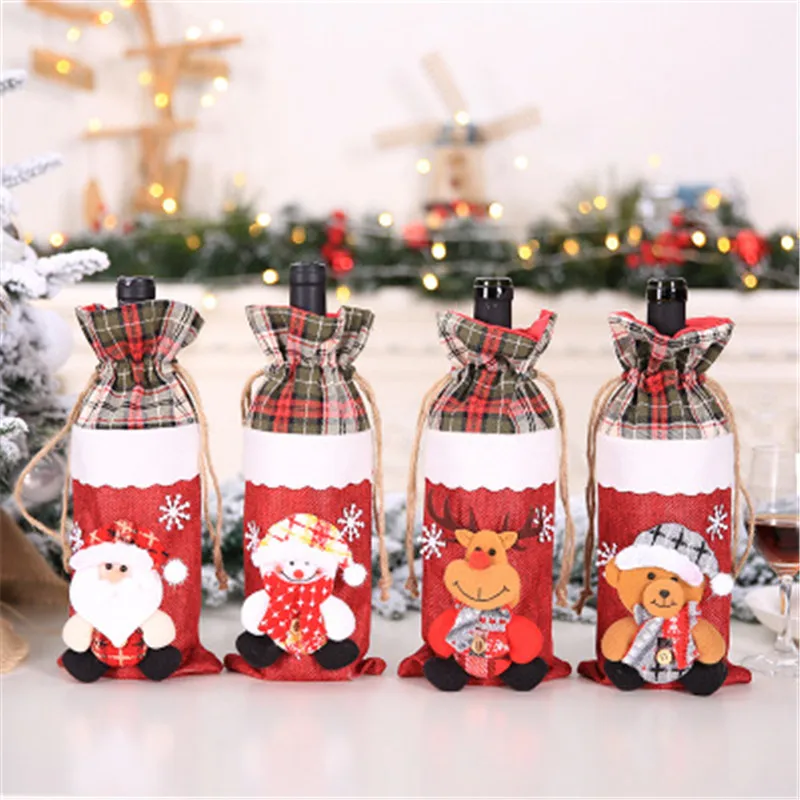 Christmas Hotel Restaurant Paries Decoration Santa Claus Red Wine Bottle Cover Bag Gift Champagne Sets | Дом и сад