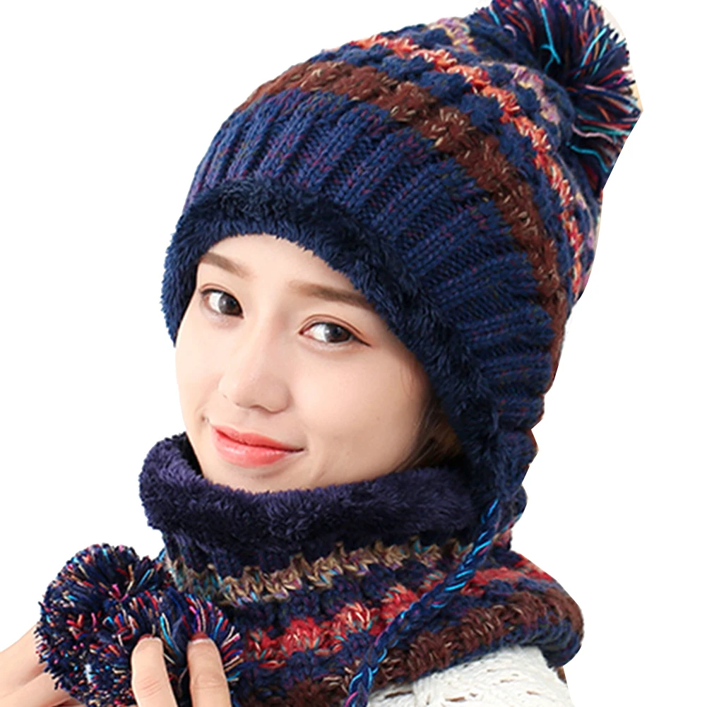 2 шт. Модная женская кепка с помпонами шерстяная нить для вязания шарф шапка с манжетой наборы шарфов и шапок на открытом воздухе