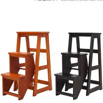 

Household Ladder Bamboo-wood Ladder Stool Multi-functional Indoor Thickening Folding Double-purpose Three-step Staircase Chair C