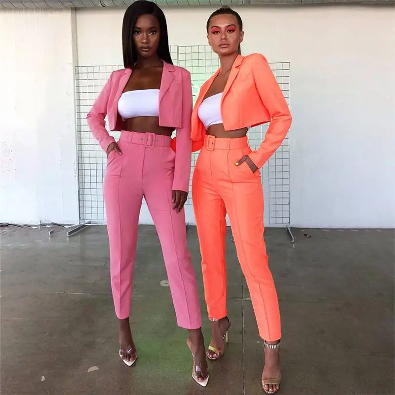crop blazer top belt high waist pant 
