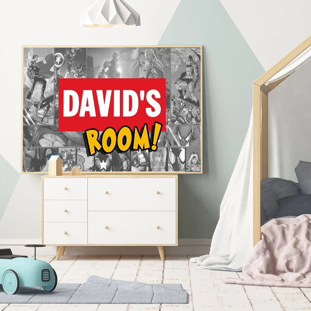 Impressao Da Lona Da Arte Da Parede Do Bercario Do Super Heroi Personalizado Bebe Criancas Decoracao Do Quarto Vingadores Nome Palavra Arte Marvel Personagem Cartaz Pintura E Caligrafia Aliexpress