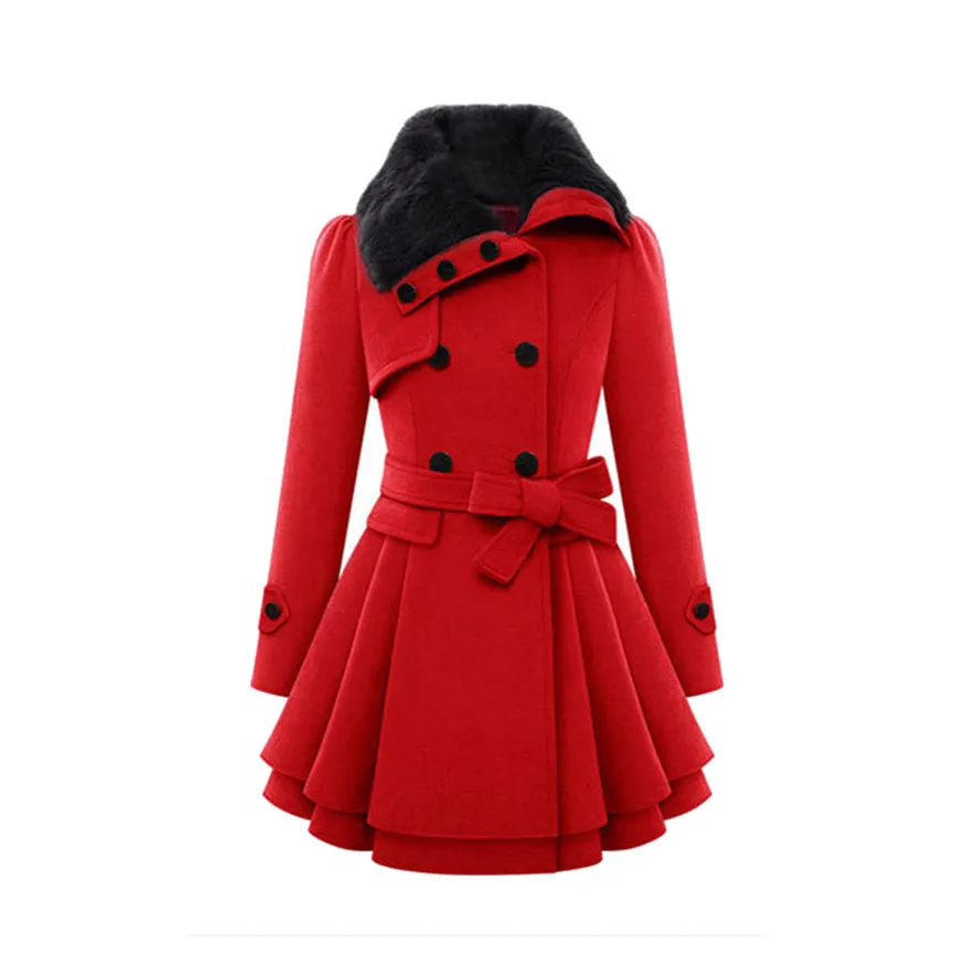 Осенне-зимнее женское пальто модное винтажное приталенное двубортное женское элегантное длинное теплое белое пальто Casaco Feminino - Цвет: Red