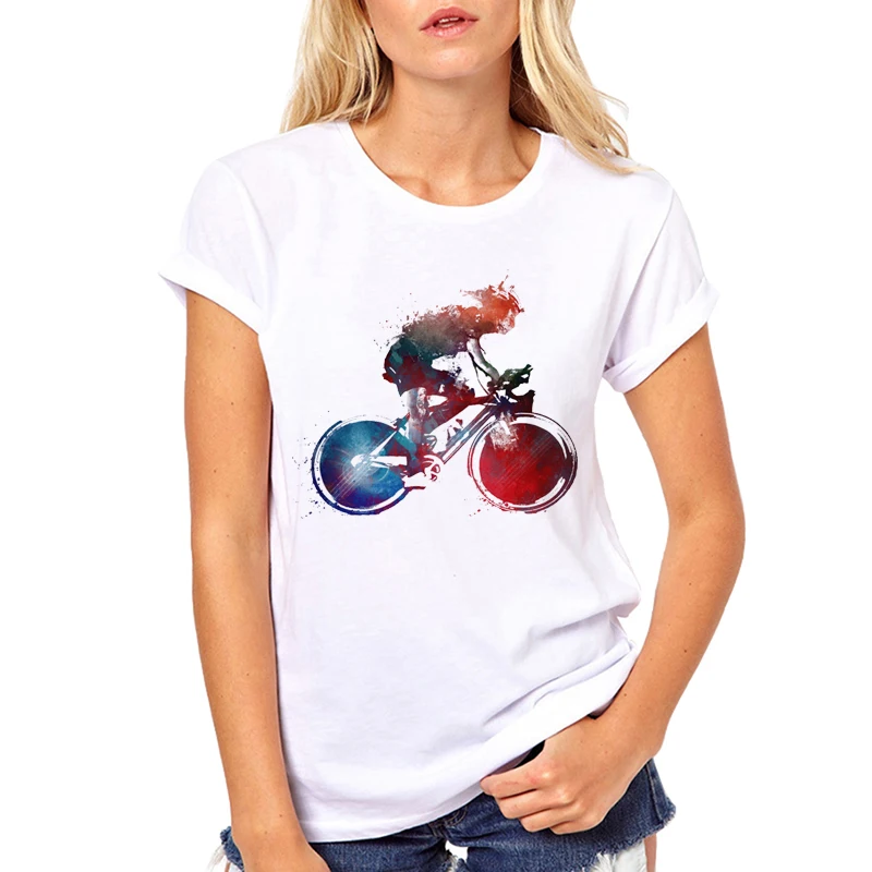Radfahren kunst Weibliche streetwear t-shirt radfahrer aquarell t hemd frauen sommer neue weiß casual kurzarm t-shirt – Detail 7