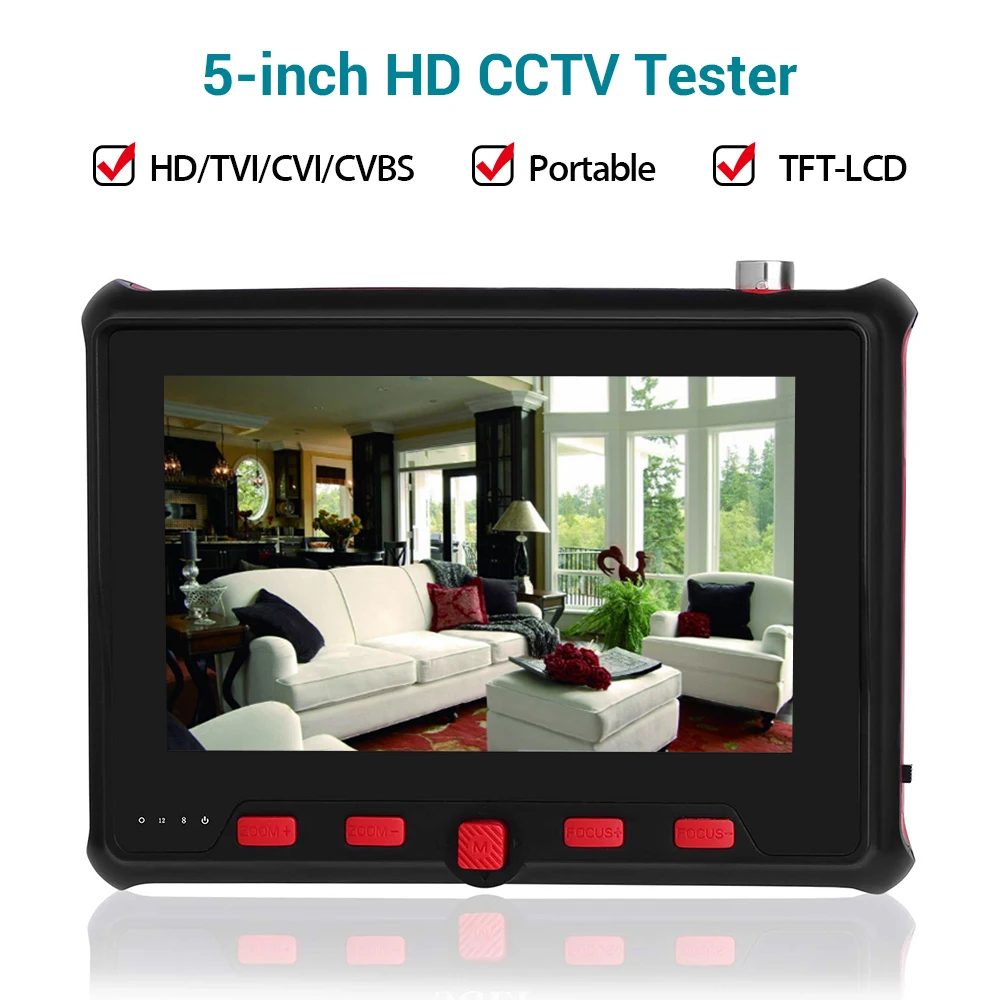 

TOMLOV 5 Inch CCTV Tester Monitor TFT-LCD 800RGB PTZ Control 8MP Portable Camera Tester AHD TVI CVI CVBS Tester Monitor