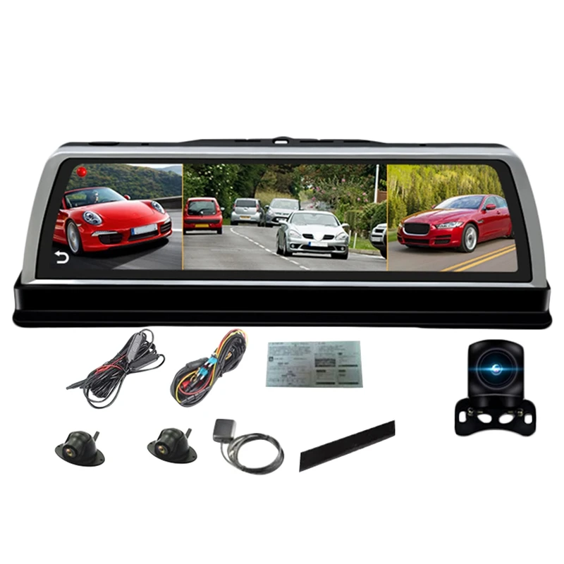 10 Inch Car Center Console Mirror Dvr Dashcam 4G 4 Channel Adas Android Gps Wifi Fhd 1080P Rear Lens Video Recorder