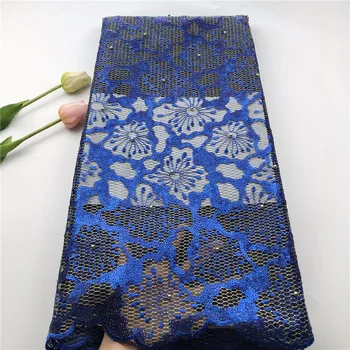 

2019 Latest African Organza Lace Fabric High Quaity 3d Sequins Fabric Embroidery Tulle Lace Fabric For African Blue Lace Party