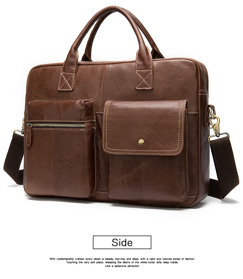 Genuine Leather Laptop Bag Men's Handbag Shoulder Messenger Bag Business Laptop Bag 14 Inch Portable KUMON Laptop Briefcase
