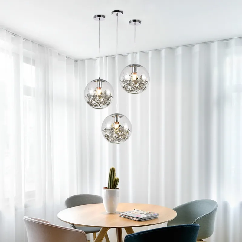 

Restaurant bedroom lamp post modern creative personality single head spherical glass small chandelier LB12165