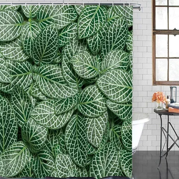 

Modern Curtain Plant Green Leaves Printed Bathroom Shower Curtain Bathroom Decor Waterproof Fabric Shower Curtain