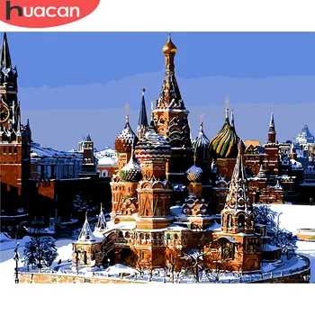 

HUACAN DIY Oil Painting By Numbers Moscow Square Landscape Kits Canvas HandPainted Gift Pictures City Scenery Home Decor