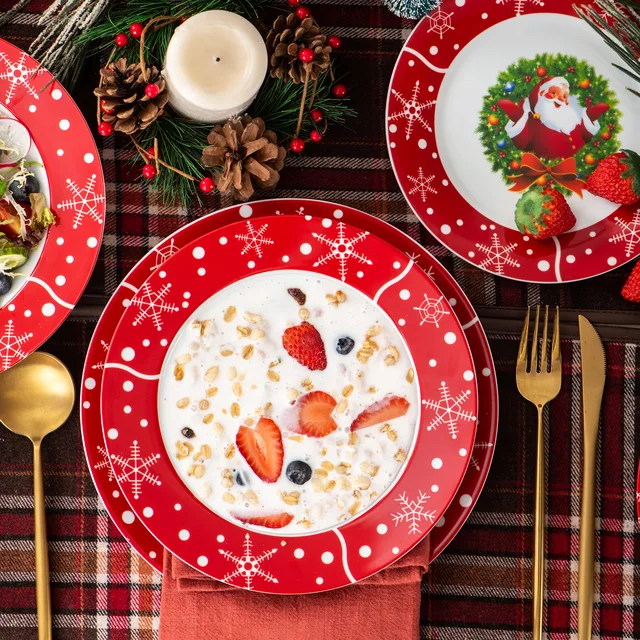 Veweet Santaclaus 18/36 Darab Karácsonyi Stílusú Porcelán Vacsoraremez Készlet Desszert Tányér Leves Vacsora Ajándék - Image 4