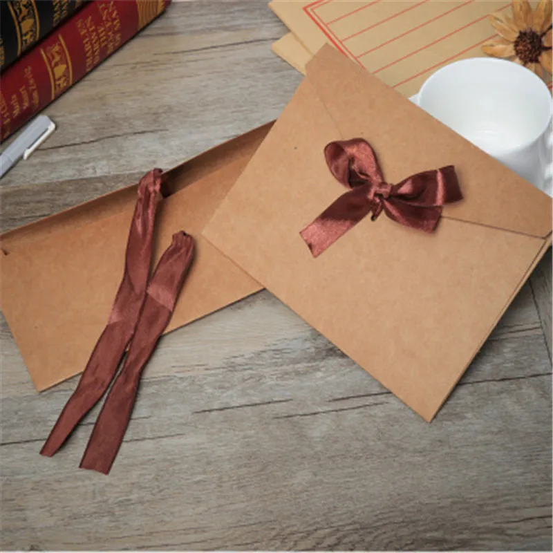 1/5pcs Classical Black Vintage Ribbon Pearl Paper Envelope 4 Colors Kraft Envelope for Wedding Invitation Envelope Gift Envelope