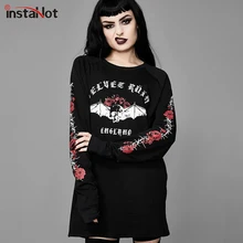 InstaHot Black Rose Letter Printed Oversize Sweatshirts Loose Women Round Neck Autumn Spring Gothic Punk Streetwear Pullovers