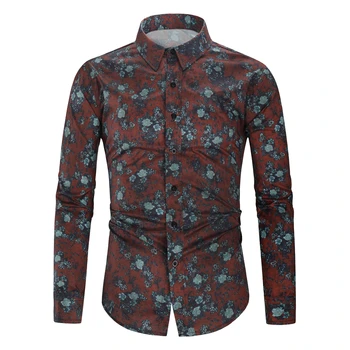 

Floral Shirt Men 2019 Fashion Printed Long Sleeve Casual Shirt Slim Fit Cotton Hawaiian Blouse Chemise Homme