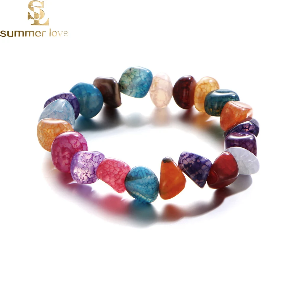 

Colorful Irregular Natural Stone Beads Beaded Bracelets Elastic Bracelets for Women Korean Elegant Ladies Jewelry Accessoires