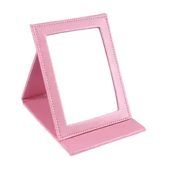 

1pc Pu with Desktop Standing Pink Foldable Travel Vanity Mirror Comsetic Mirror for Cosmetic People