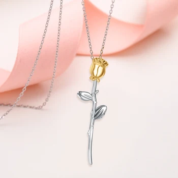 

Tuliper Rose Flower Bridal Necklace For Women Pendant Silver 925 Chain Party Jewelry Gift подвеска бижутерия