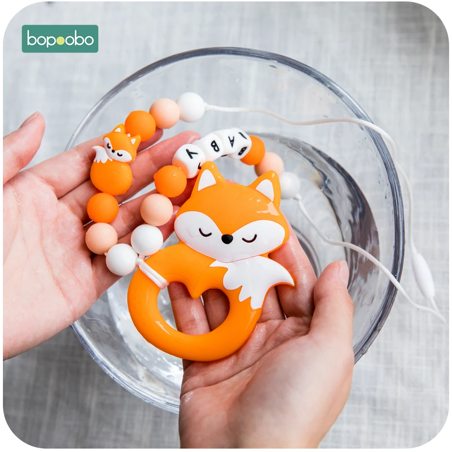 

Bopoobo 1PC Baby Teethers Food Grade Silicone Animal Teething Silicone Beads Pendant Handmade Pacifier Clip Chain Set Baby Goods