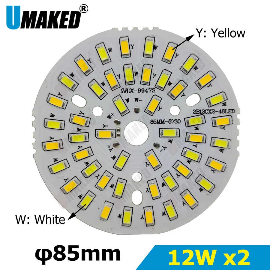 12Wx2 Warm/Cold White two color in one PCB 85mm 5730 SMD Light Board Led Lamp Panel For Ceiling With LED diy for downlight | Лампы и