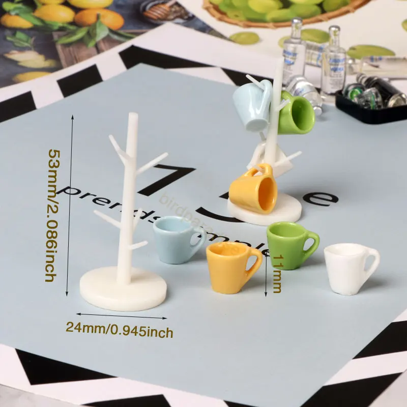 Dolls Miniature Accessories Mini Tea Cup Set Rack Cup Holder Model Pretend Play Kitchen Furniture for Barbie Ob11 Dollhouse Deco 4