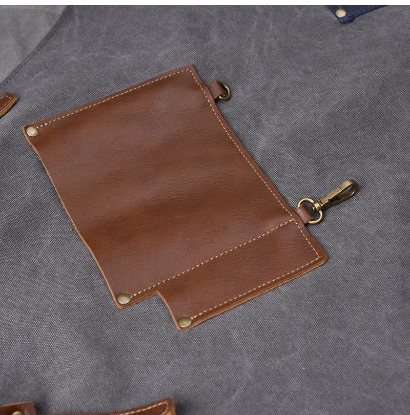 Work Apron Retro Washed Distressed Canvas First Layer Cow Leather Handmade Apron Top Grade Creative Craftsman Studio Equipment