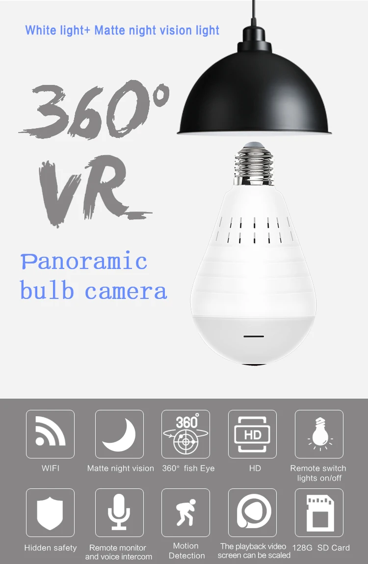 Appareil photo panoramique de 360 ° appareil photo d'ampoule de sécurité de famille