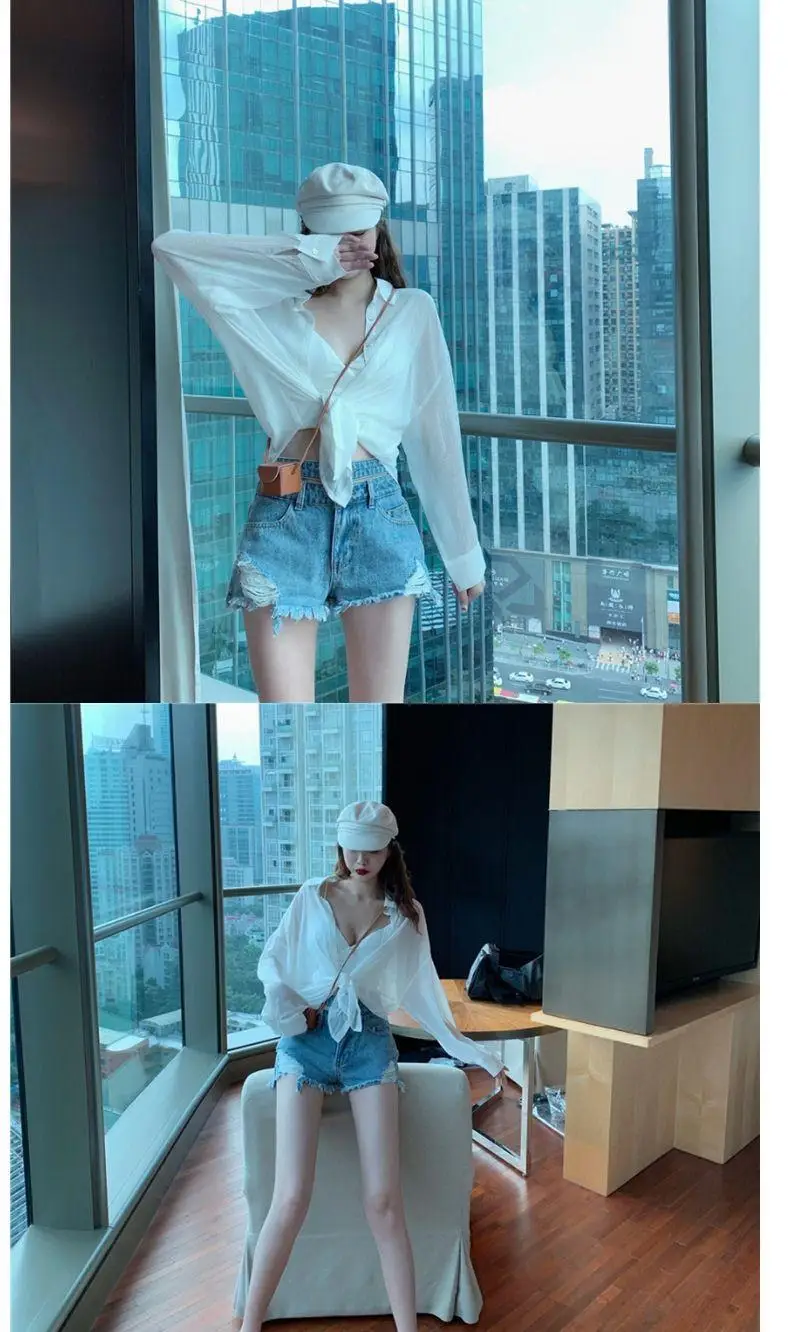 Blouses Women Summer Shirts Thin Loose See-through Sunscreen Pure Long Sleeve Sexy Womens Chiffon Korean Female New Fashion Tops