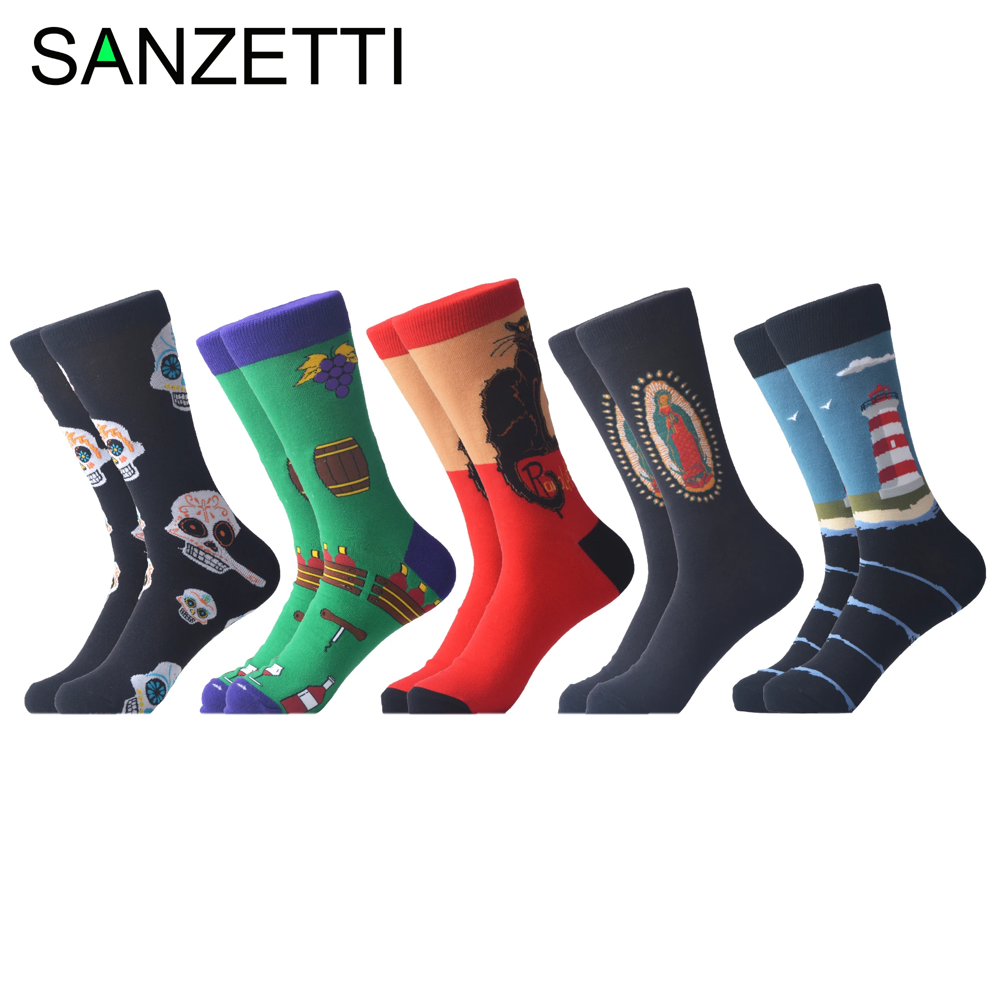 SANZETTI 5 пара/лот мужские повседневные носки из чесаного хлопка для свадьбы Веселые