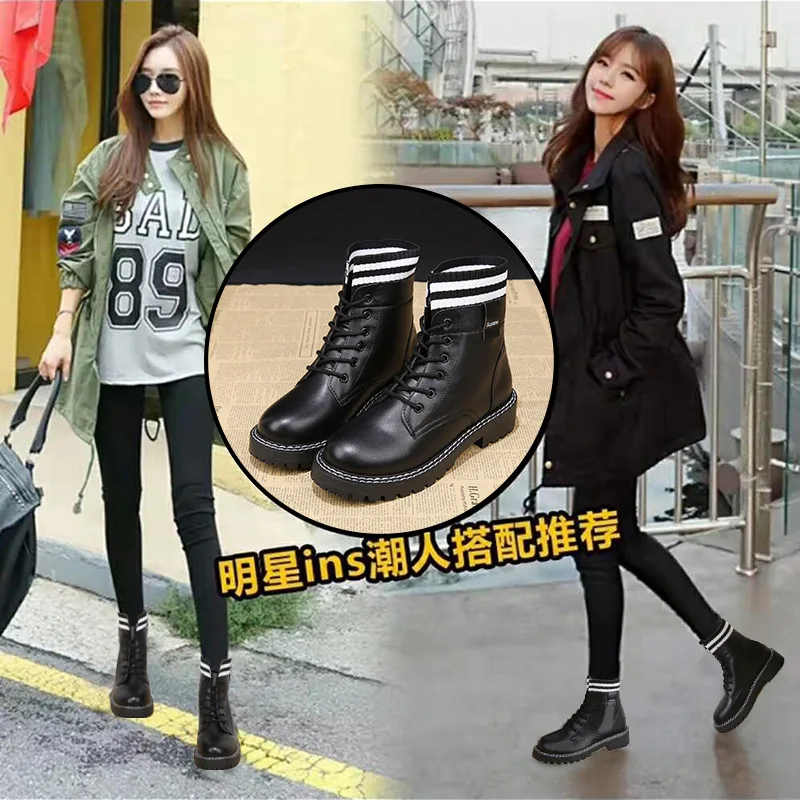 

INS plus Velvet Martin Boots Women's 2019 Autumn And Winter New Style Yarn Mouth Socks Boots Women's Tennis Red Short Boots Thin