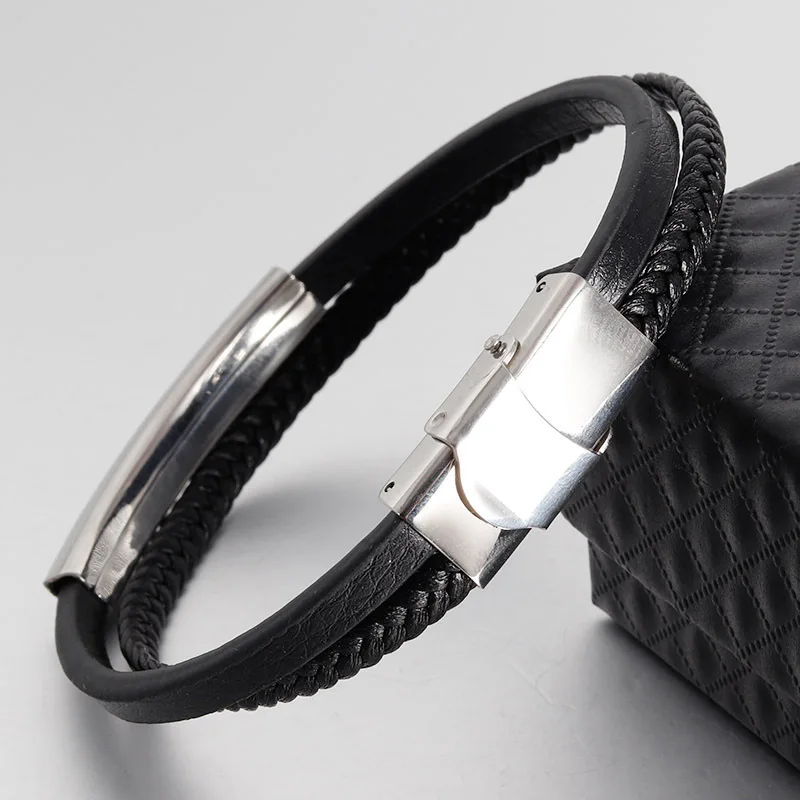 Классический кожаный мужской браслет Новая мода титановая сталь браслеты с подвесками и браслеты для мужчин ювелирные изделия подарок