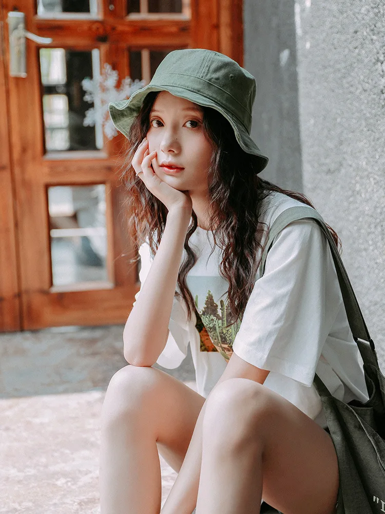 Harajuku Bucket Hats Fisherman Sunshade Hat Woman Men Spring Summer Outdoor Bucket Hats Casual Cotton Green Black White Yellow