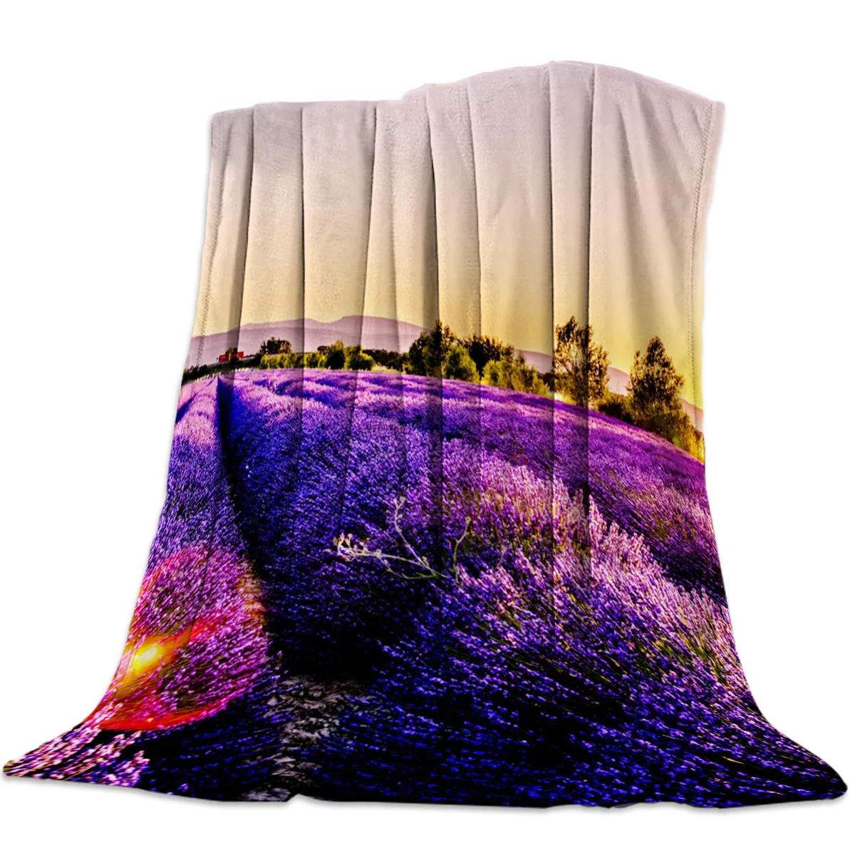 Oil Painting Lavender Sunset Garden Throw Blanket Soft Comfortable Velvet Plush Blankets Warm