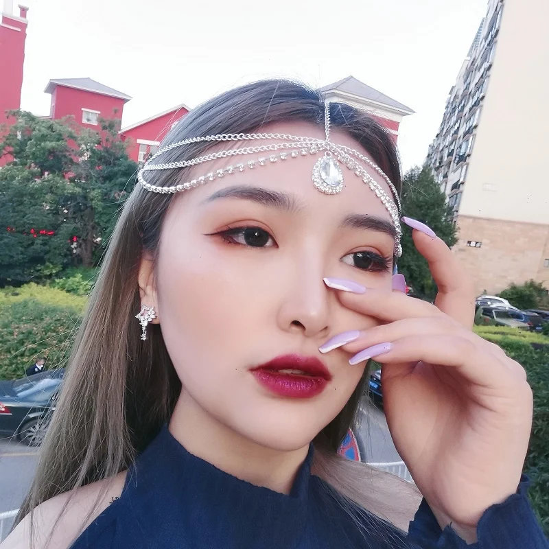 Crystal forehead dance eyebrow pendant headdress crystal forehead chain water drop hair ornament head chain