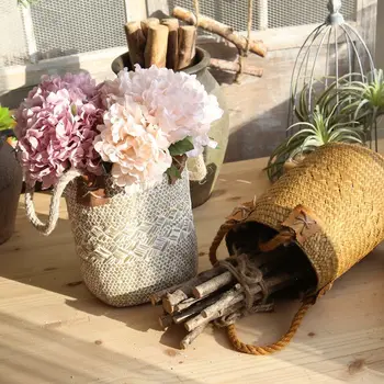 

Natural Straw Flower Basket Storage Basket for Home Decoration Tabletop Display Craft Flower Vase Fake Flower Basket