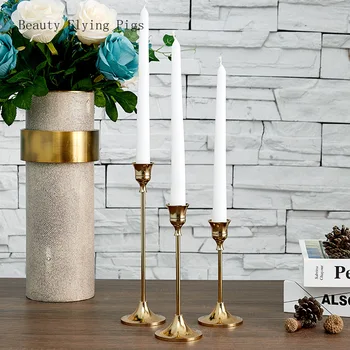 

Direct sales new light luxury metal candlestick retro wrought iron candle holder ornaments brass candlestick wedding props